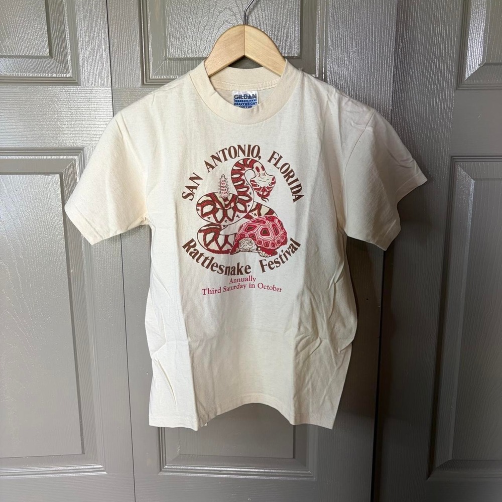 Vintage Gildan San Antonio Florida Rattlesnake Festival T-Shirt Cream Men's S/M